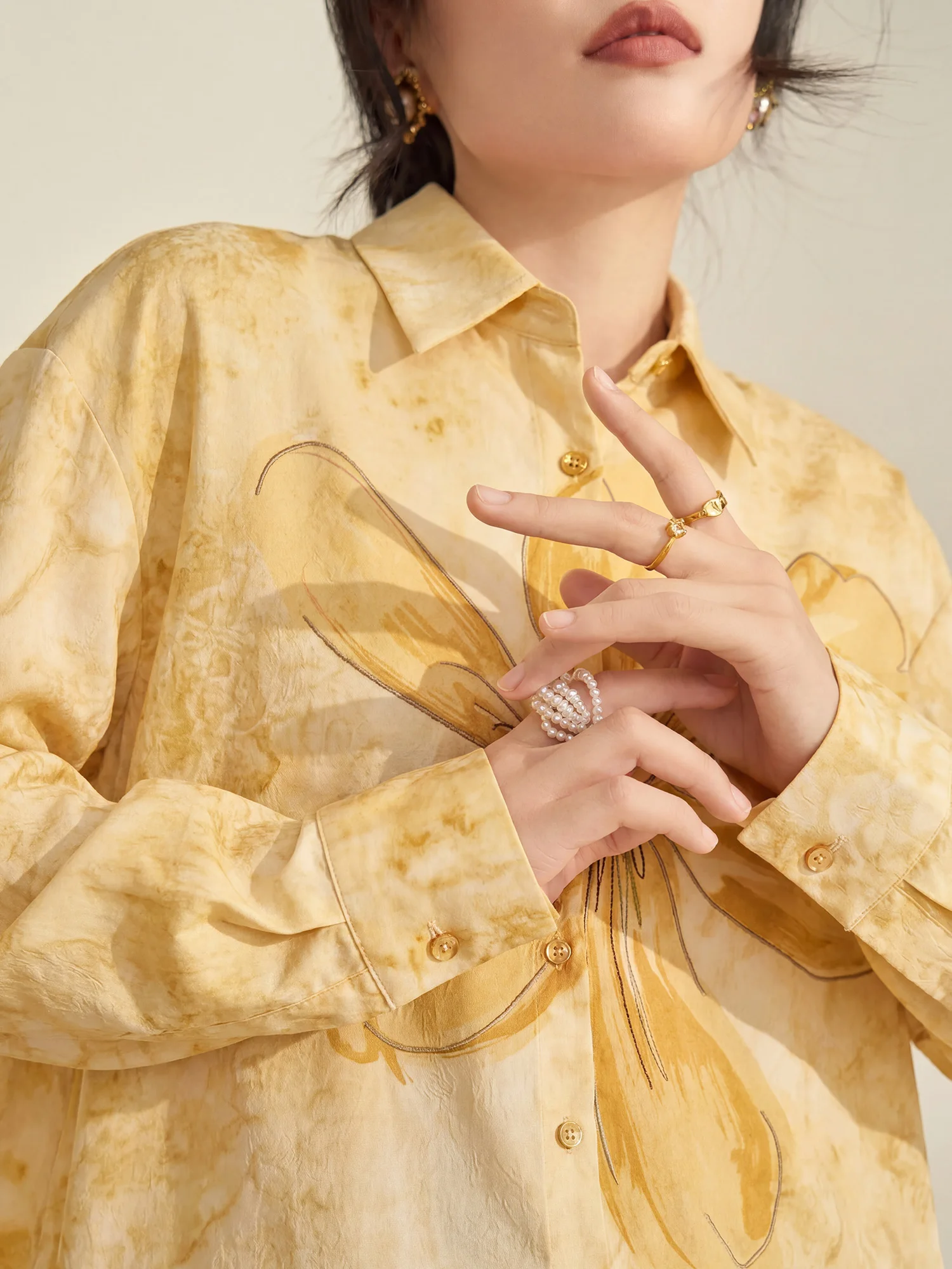 

Flowing Era Early Spring Unique Gradient Print Long Sleeve Shirt Women's Style Breathable Comfortable Polyester Casual Blouse