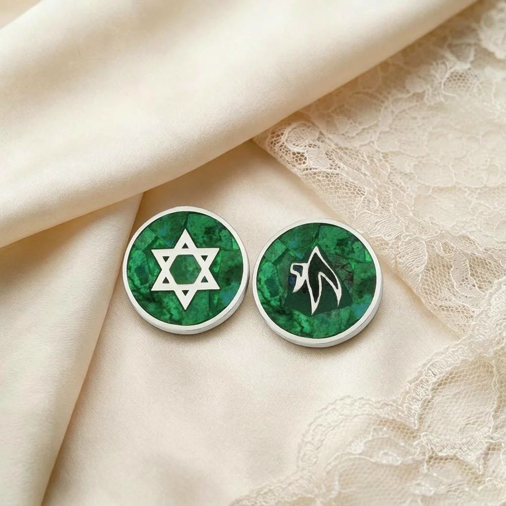Round Enamel Brooch Hexagram Hebrew Chai Lapel Pin Badge Clothing Hat Bag Decorative Brooch Jewelry Souvenir Gift for Men Women