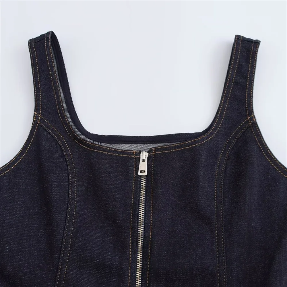 PB&ZA2024 autumn new women\'s clothing fashion temperament slim fit casual versatile zipper denim vest top