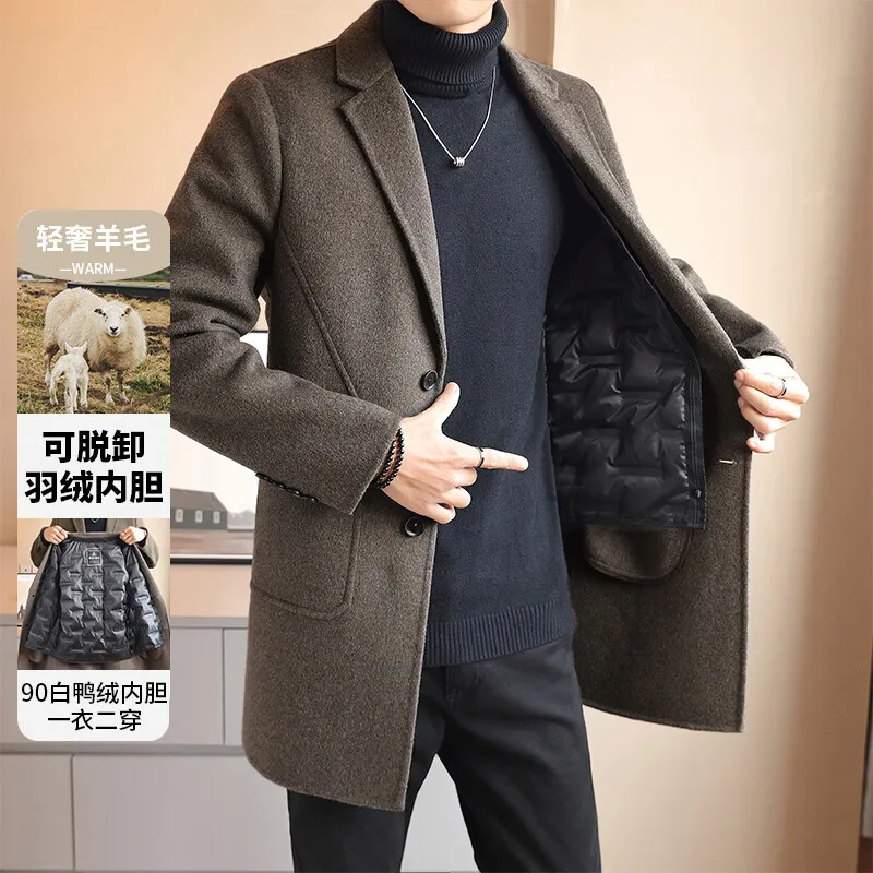 

GIOIO men's woolen coat, cashmere content 68%, removable down lining, autumn and winter casual warm woolen coat