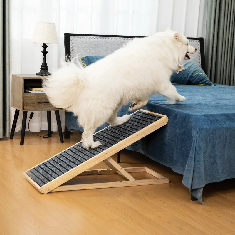 Long Wooden Pet Ramp, Folding Dog Cat Ramp with Height Adjustment From 15.8