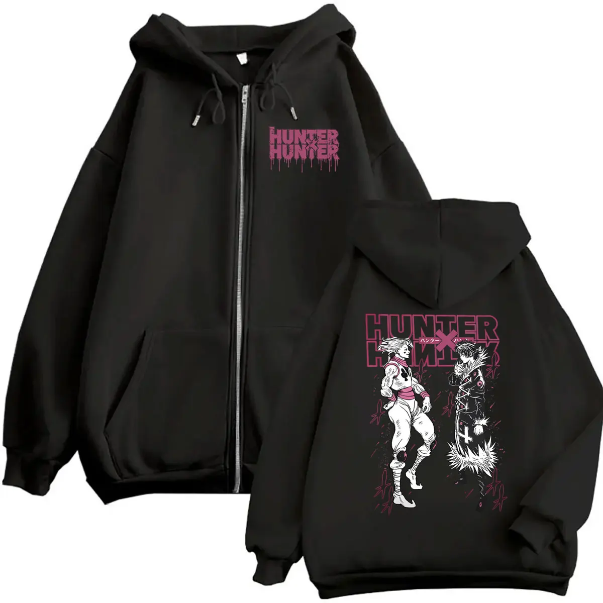 Anime Hunter X Hunter Zipper Hoodie Manga Hisoka Chrollo Lucilfer Zip Up Jacket Men Women Casual Vintage Oversized Streetwear