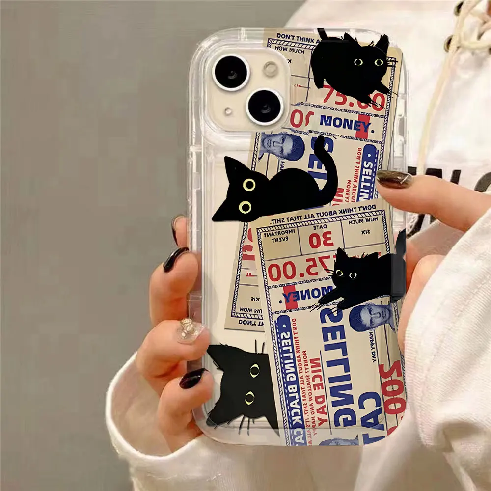 Doodle Angry Cat Clear Case for IPhone 16 15 14 13 12 11 Pro Max 14 15 7 8 Plus X XR XS Max SE2020 Fundas Airbag Shockproof