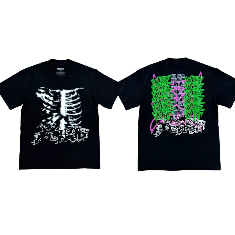 New Men Ken Car$on Tour Thoracic Skeleton print T Shirts T-Shirt Hip Hop Skateboard Street Cotton T-Shirts Tee Top US size F45