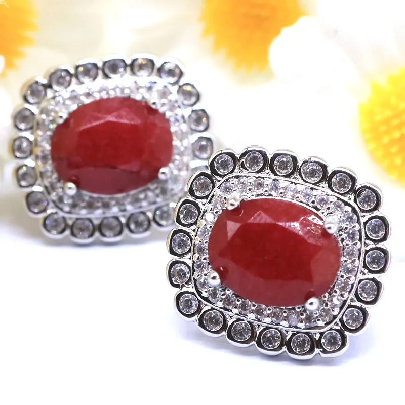 

18x15mm 5.7g Lovely Cute Real Red Ruby Blue Sapphire Green Emerald Silver Plated Earrings