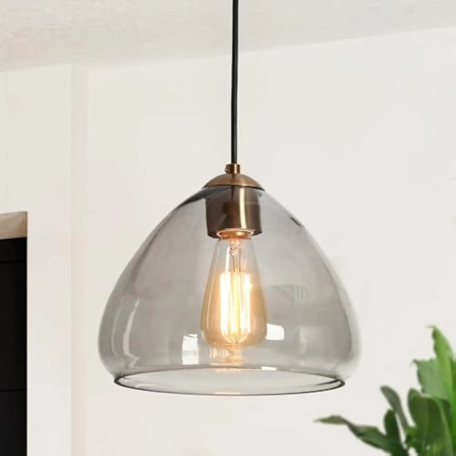 

Gold Pendant Light Fixtures, 9.8 Modern Pendant Lights Kitchen Island with Smoke Gray Glass Gold Hanging Pendant Lighting for