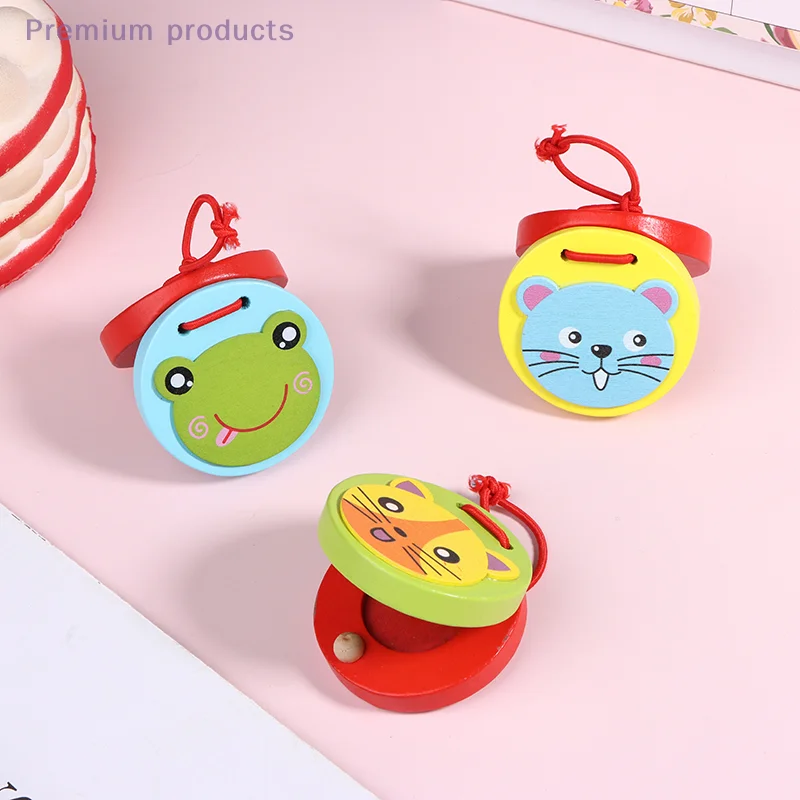 1Pc Bambini Strumenti Musicali Giocattoli Educativi Cartone Animato Coccodrillo In Legno/Castainetti Rotondi Strumenti Musicali Bambino Clapper Maniglia