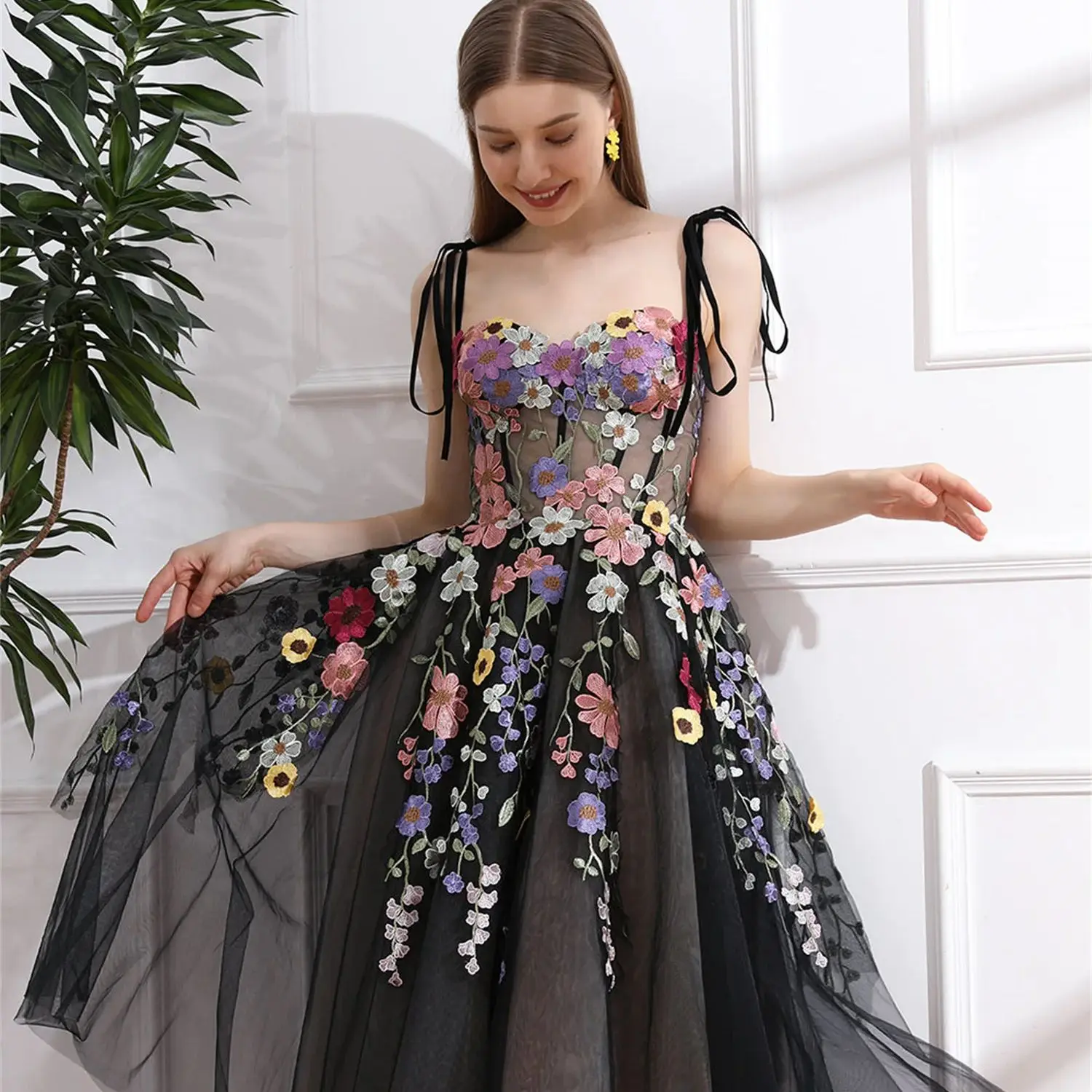 Aileen Cocktail Dress Black Sweetheart 3D Flowers Sukienki na specjalne okazje na formalne okazje Suknia wieczorowa Prom Customized