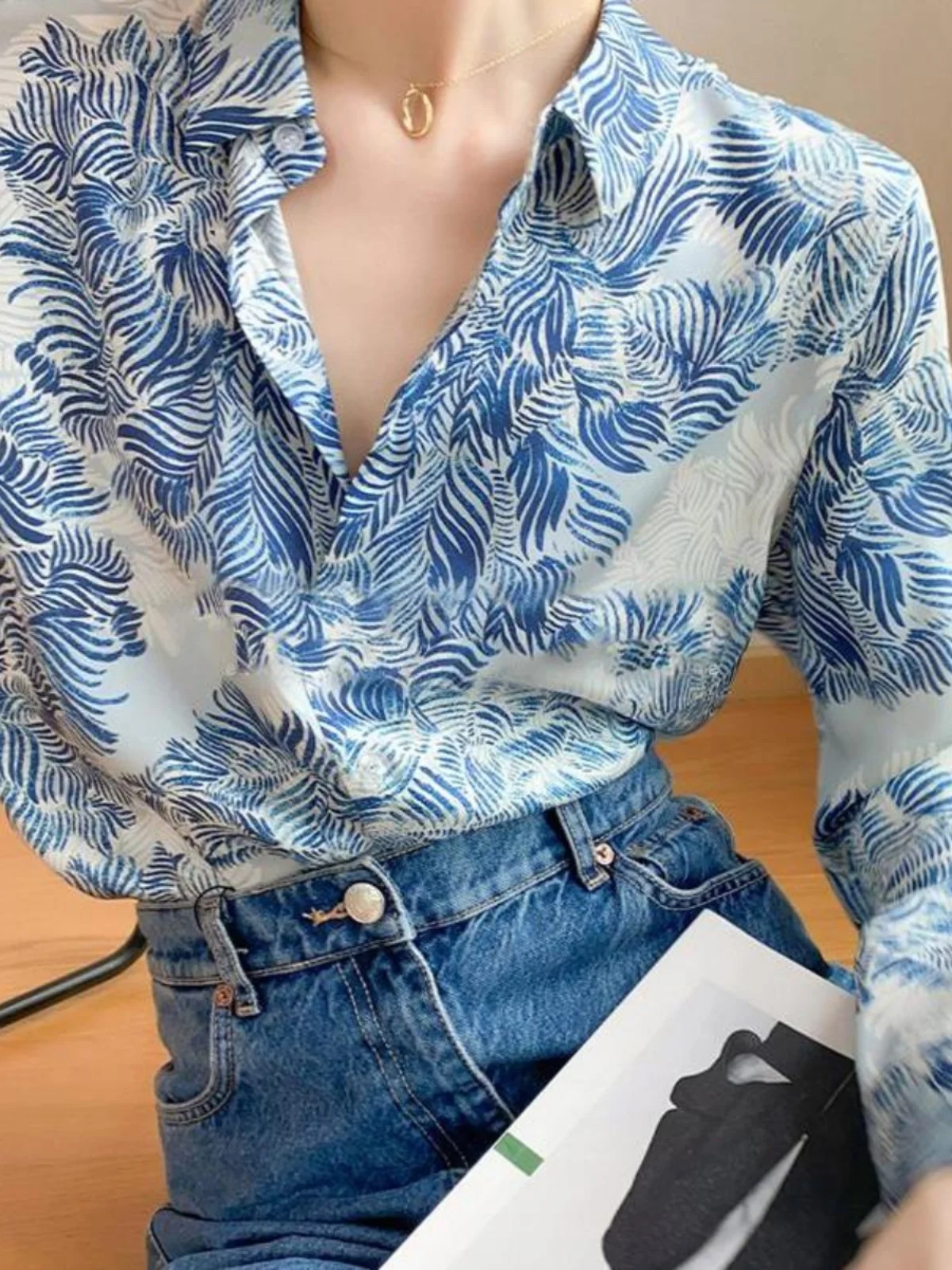 

Ele Floral Print Long Sve Ne irts Loose Fit Casual Summer Faion High Quali Women's Polyester Chiffon Blouse