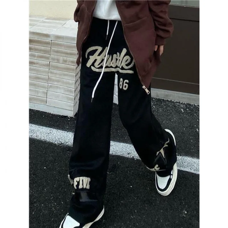 

Summer Casual Pants Men Retro Fashion Straight Pants Men Women's Minimalist Outdoors Style Streetwear Drawstring Letter Hip-hop