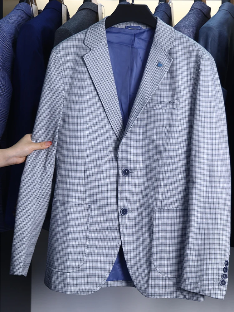 

Homesi Spring Faion Busin Повседневный клетчатый костюм Универсальное мужское верхнее пальто Stand Fit Urban Sle Молодежный повседневный деловой костюм...