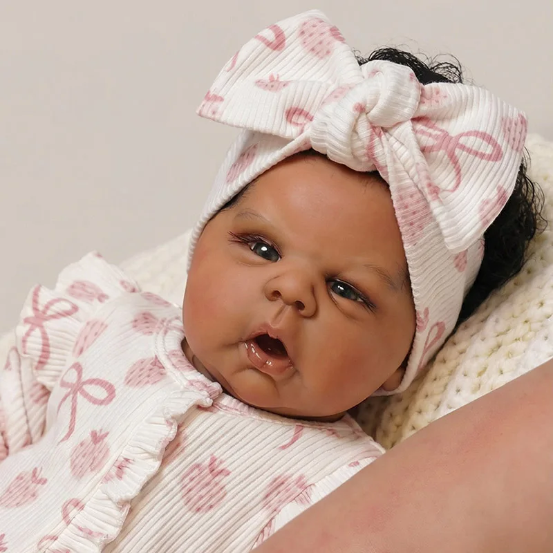 Bambola Reborn Occhi Blu Gounchi con Capelli Impiantati 50cm Corpo in Cotone Fatta a Mano Regalo Artistico Giocattolo