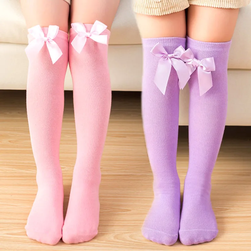 New Spanish Baby knee Long Tube Socks Autumn Winter Children Cotton Sock For Girls Knee High Sock Big Bows Kids Floor Socks