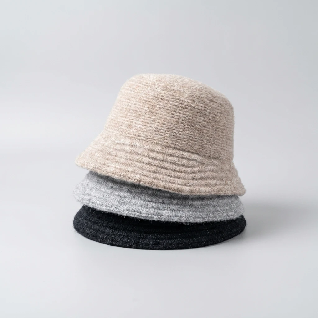 Womens Winter Warm Knit Fisherman Bucket Hat Solid Color Soft Handmade Texture Adjustable Basin Cap