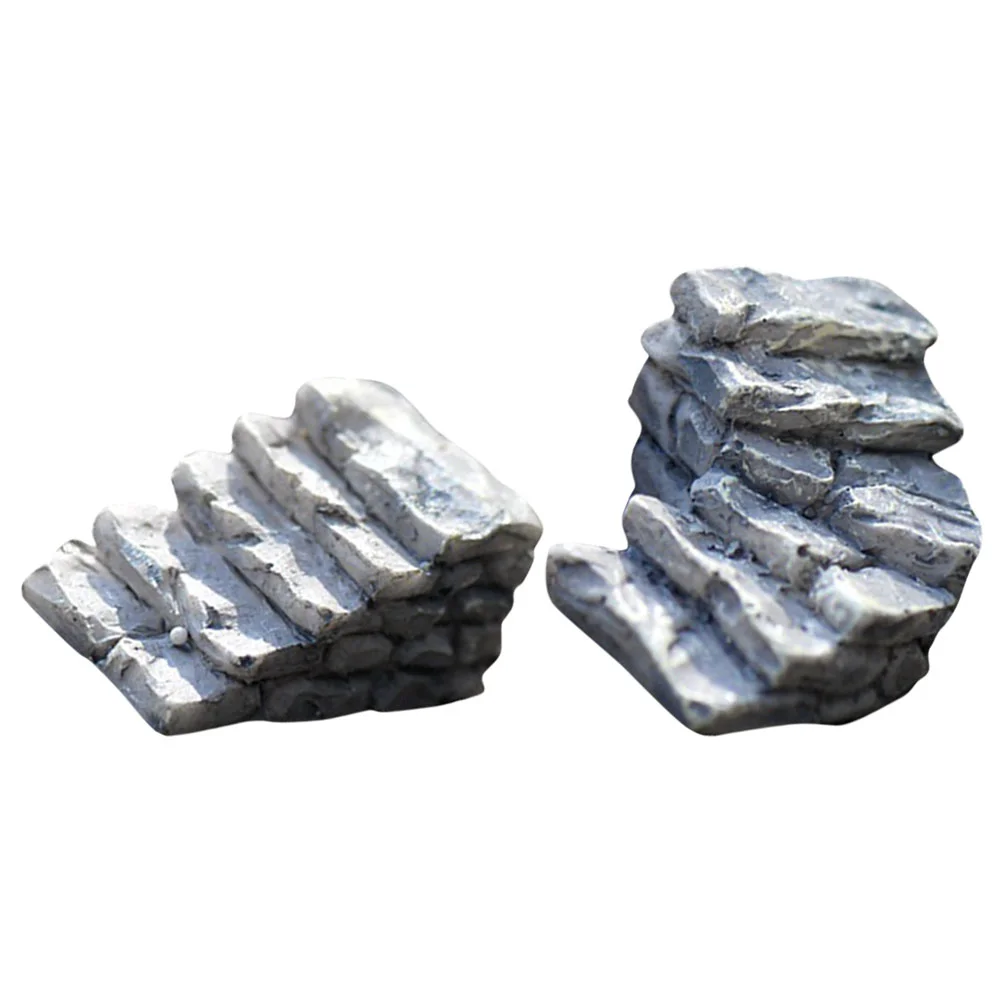 2 Pcs Micro Landscape Stone Steps Miniature Statues Retro Decor Stairs Model Decors Resin Scene Landscaping Props Craft Vintage