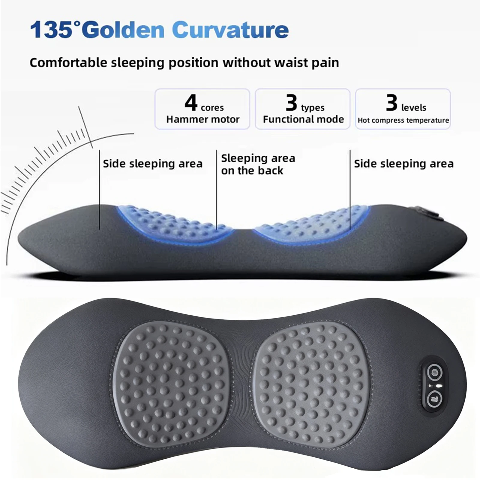 Heating Vibration Massage Pillow Electric Lumbar Support Pad Bed Sleeping Waist Protection Cushion Lying Flat Waist Pain Relief view 5