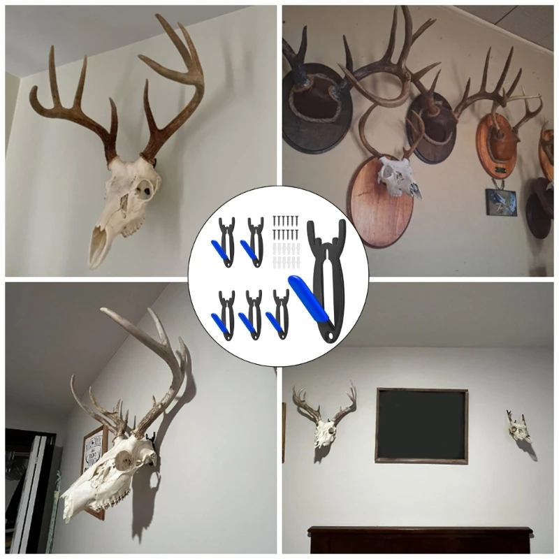 6Pcs Wall Mount Skull Hanger Hook with Nonslip Silicones Protective Cover Deer Skull Mount, European Deer Mount Hanger