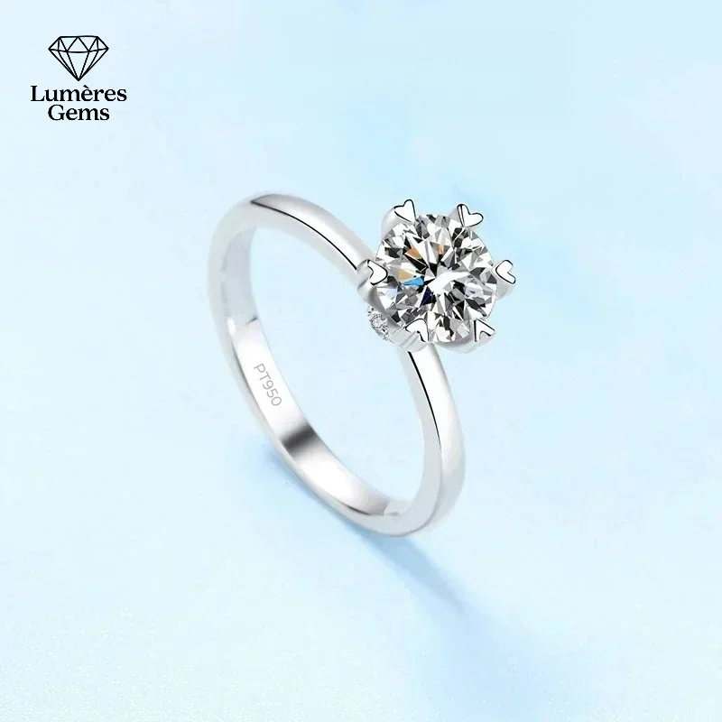 

PT950 Platinum Moissanite Ring for Women 1 Carat D Color VVS1 Quality Six-Pronged Heart Setting Luxury Wedding Fine Jewelry