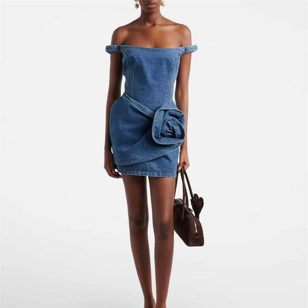 Summer 2026 Women's Denim Dress – Pure Cotton, Appliqué, Corset-Style, Off-Shoulder/Strapless, Y2K-Inspired Party Dress bra