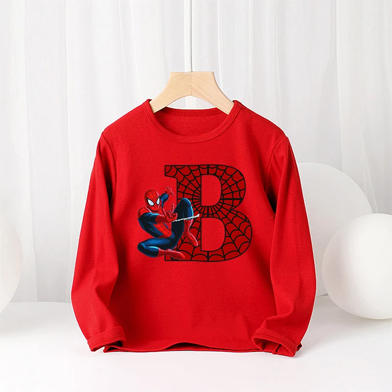 Marvels SpiderMans Boys Children Long Sleeve T-shirt Autumn Cartoon Anime Printed Sweatshirt Casual Clothing New Kids Cute Gifts