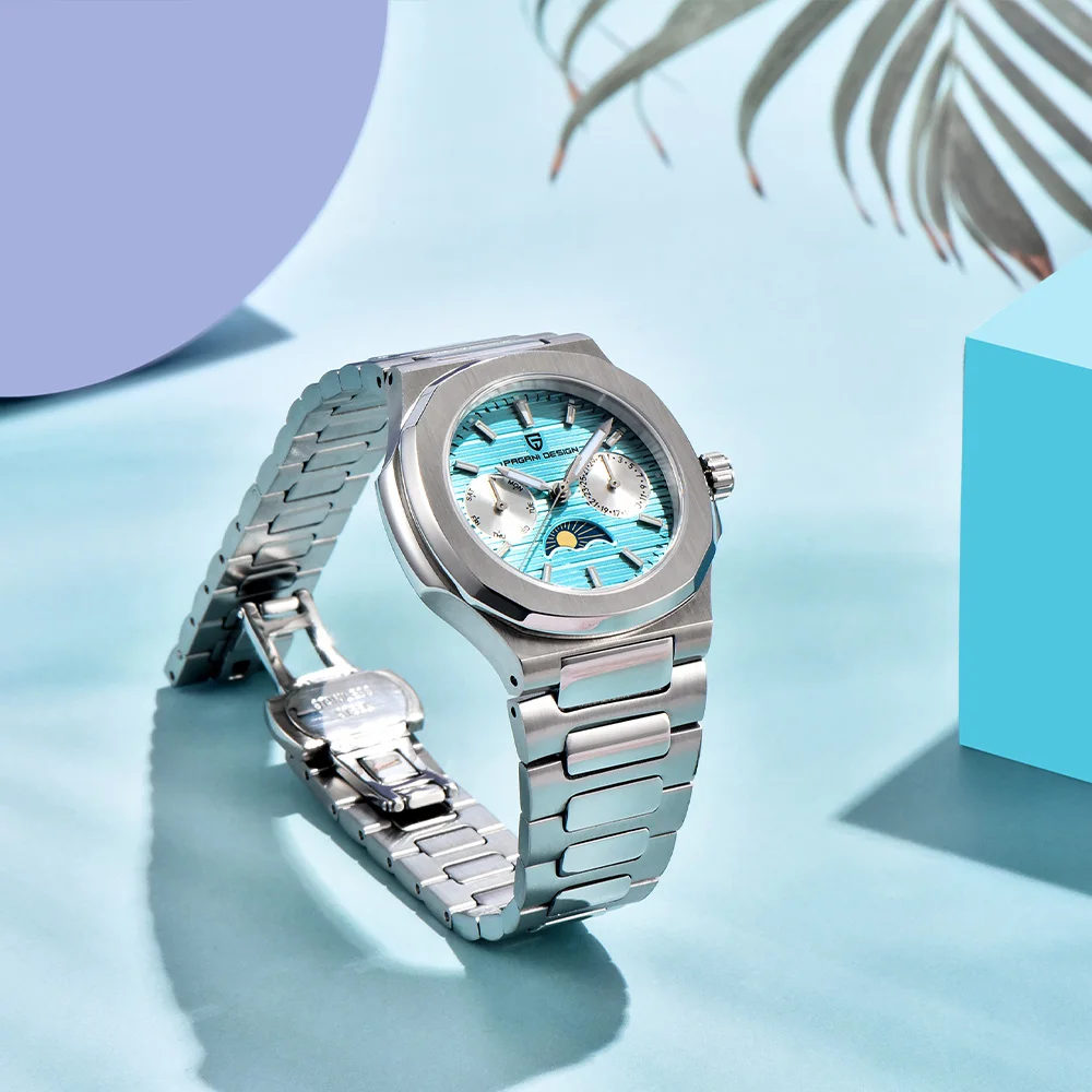 2025 باجاني تصميم ساعة نسائية موضة كوارتز ساعة نسائية متعددة الوظائف كرونوغراف مرحلة القمر ساعة تاريخ أوتوماتيكية صندوق هدايا #3