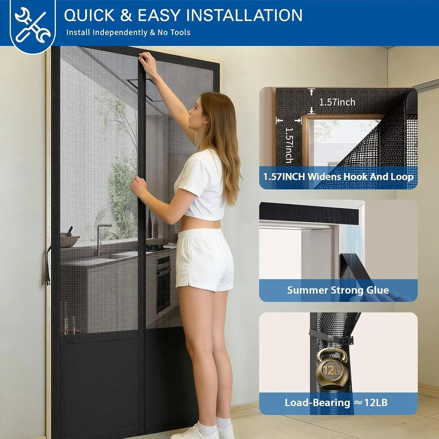 Magnetic Mesh Door,Mosquito/fly Screen,Ventilated, Pet-Friendly,No Drilling, Auto-Adhesive, Durable Polyester, Modern Home Decor