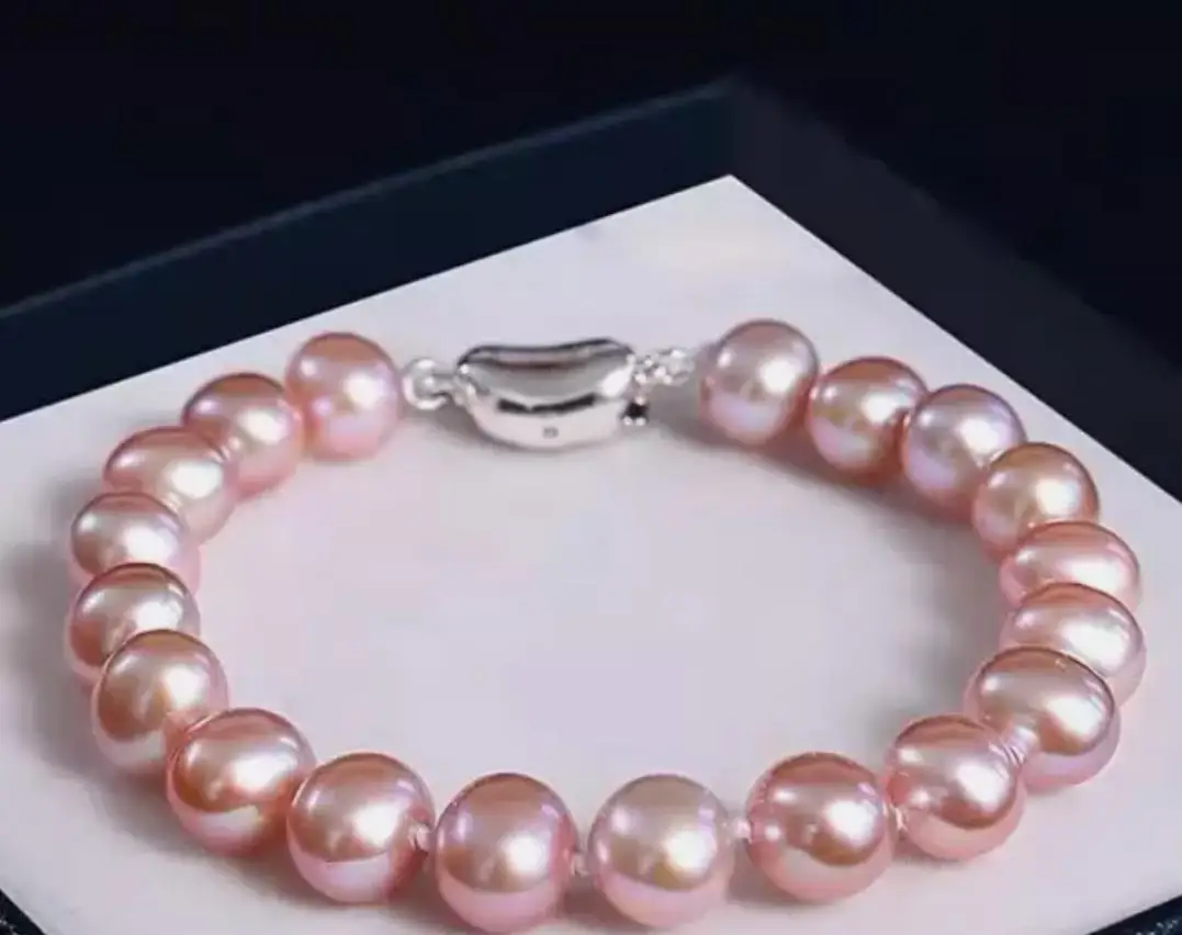 

Gorgeous AAAA 9-10mm South China Sea Round Lavender Pearl Bracelet 7.5-8 inches 925s Exquisite jewelry exquisite gifts