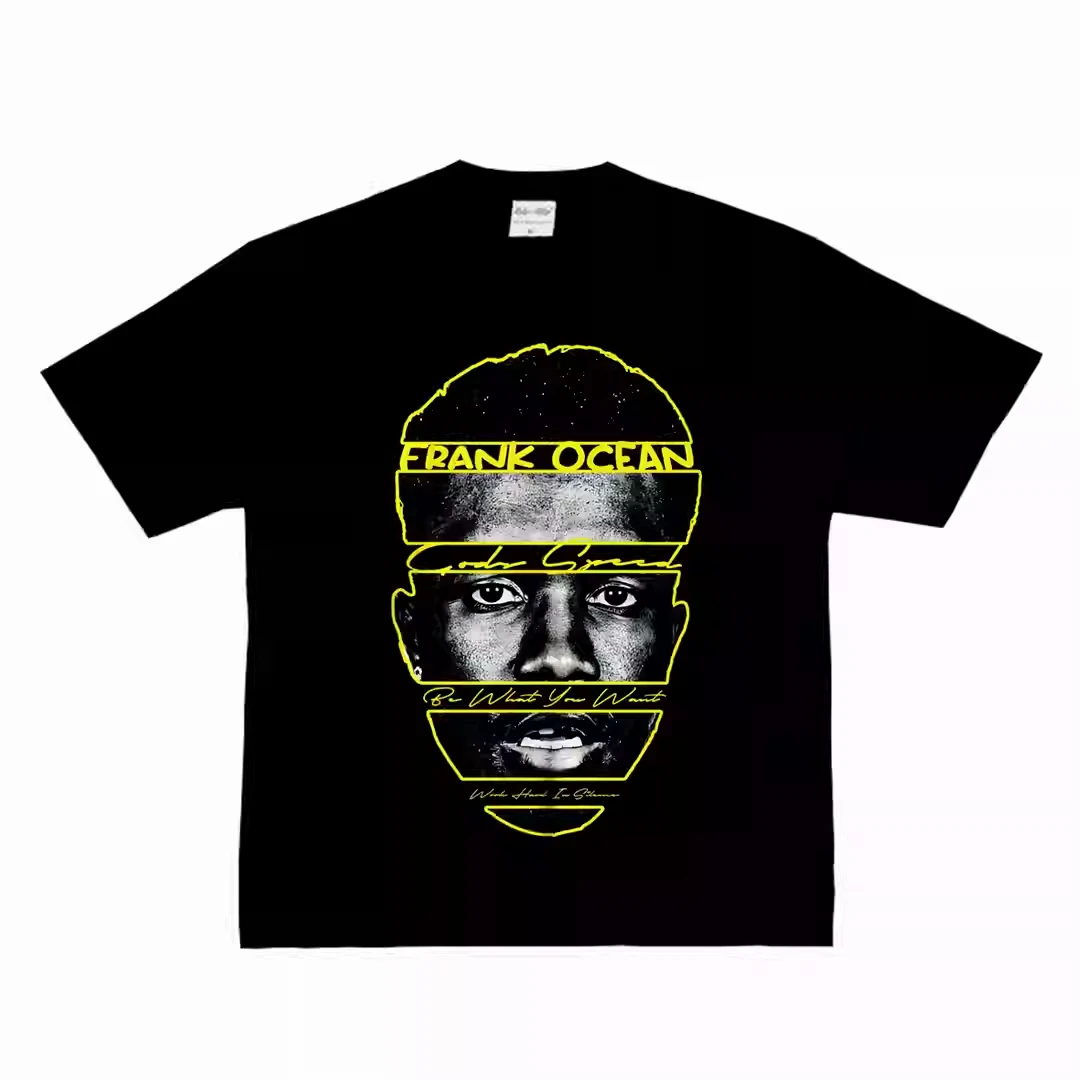 Camiseta con gráfico de retrato dividido de Frank Ocean, 100% algodón, mercancía creativa de R&B, unisex, holgada, estilo urbano, informal, para verano