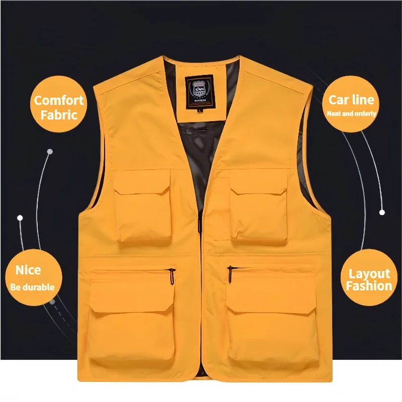 Men's Vest Casual Photography Loose Plus Size Multi-Pocket Breathable Casual Sleeveless Coat Climbing Work Vest Outdoor Camping