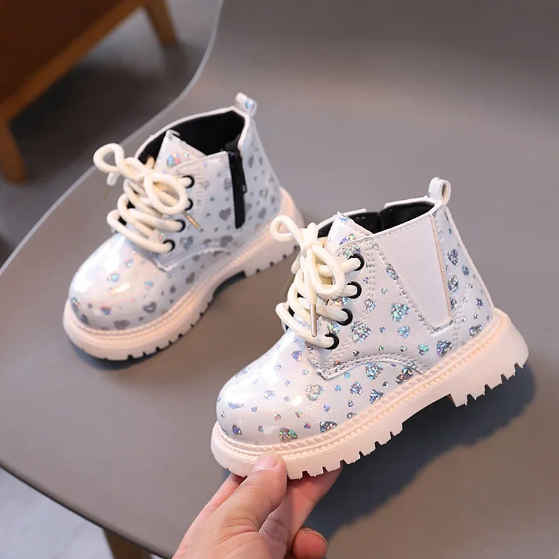 Autumn Baby Girls Boots Printed Shining Heart Children's Ankle Boots Spring Non-slip Baby Riding Boots Kids Shoes