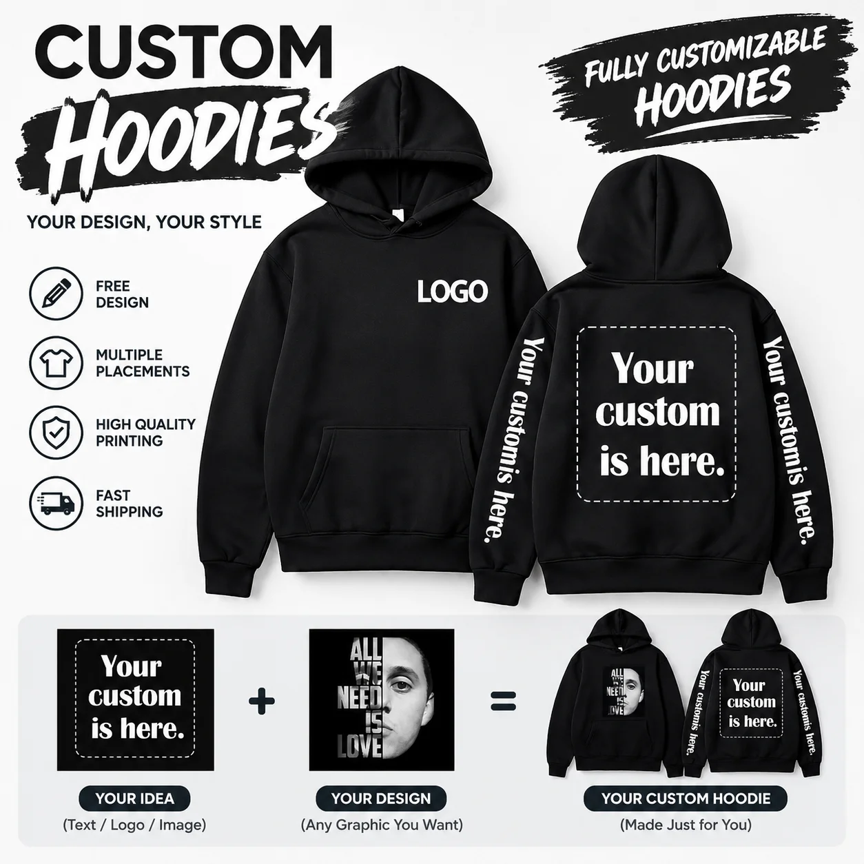 Student Casual Custom Printed Text DIY Hoodie Customized Personalized Hoody Custom Hoodies Text Sweatshirt Clothes