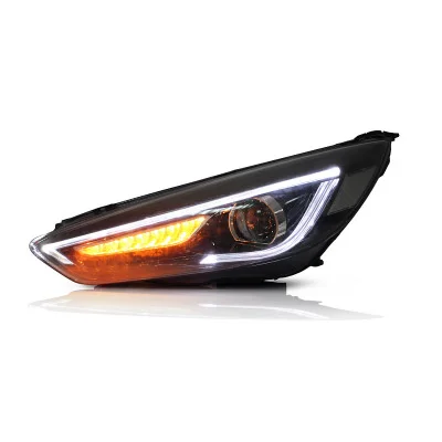 Carro LED Head Lamp Fit para Ford Focus 2015-2018, movendo o sinal de volta, lente de feixe duplo, olho demônio