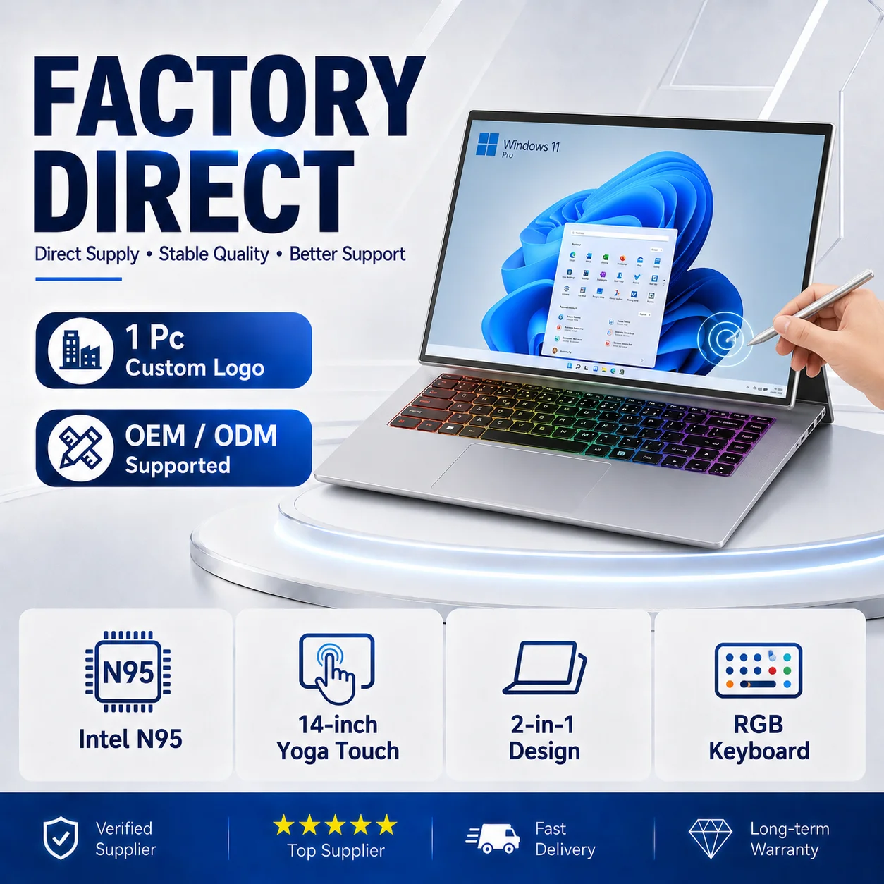 Wholesale Office 14 Inch Touchscreen Windows 11  N95 32GB RAM Touch Screen Portable 2 in 1 Tablet Lap