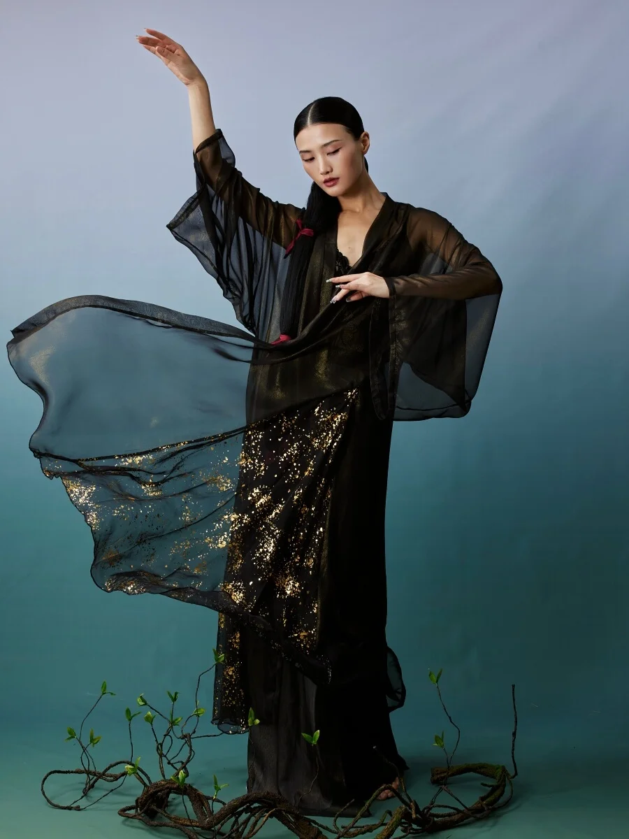 

Faionable WYZ Cover up с золотыми украшениями, эфирная древняя одежда из полиэстера, дрейфующий прозрачный халат для женщин