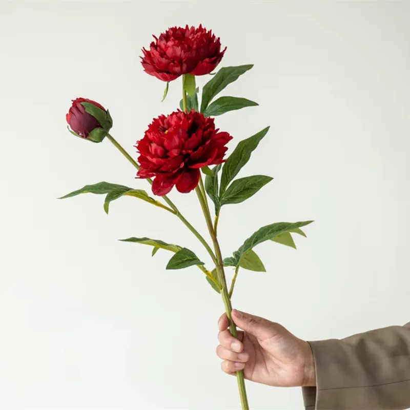 Wunderschöne künstliche Pfingstrosenblumen mit 3 Köpfen, langer Zweig für Zuhause, Hochzeit, Tisch, Weihnachtsdekoration, 75 cm, künstliche Blumen, Raumdekoration – Detail 7