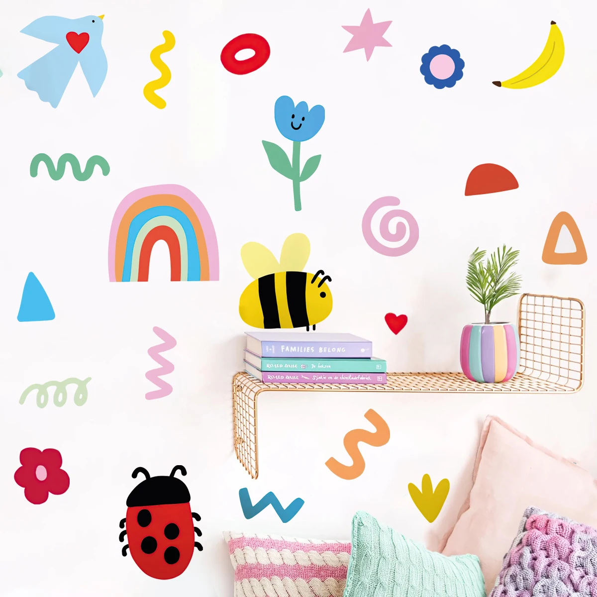 

Pop Art Creative Bee Rainbow Flowers Ladybug Wall Sticker Nursery Child Room Art Vinyl Decal Kids Room Bedroom Living Home Decor