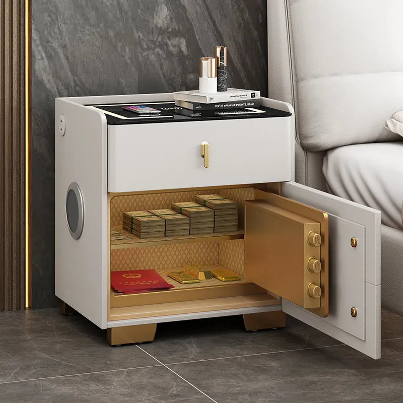 OEM Smart Bedside Table with Integrated Wireless Charging Safe Multifunctional Audio System Fingerprint Lock Bedroom Home Use