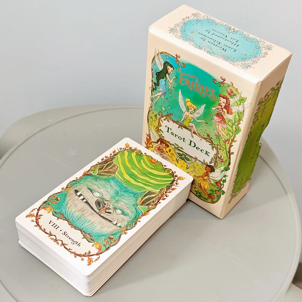 Fairies Tarot Deck in Rigid Box, 78 Pcs Whimsical Fairy Themed Tarot Cards for Beginners, 12*7cm Double-embossed Cardstock