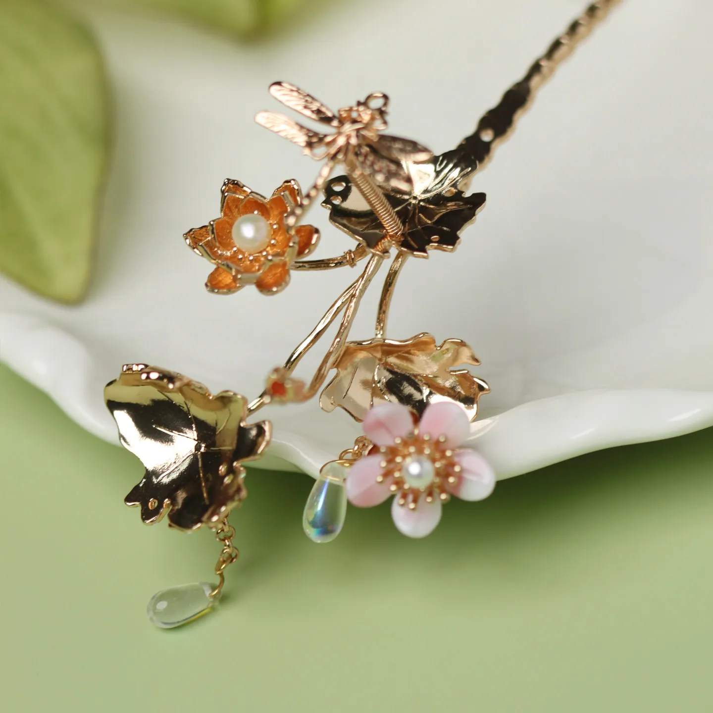Handmade Tarnish Free Copper Lotus Dragonfly Hair Stick For Hanfu Cheongsam Updo Swaying Pearl Decor Hairpin Left Right In Stock