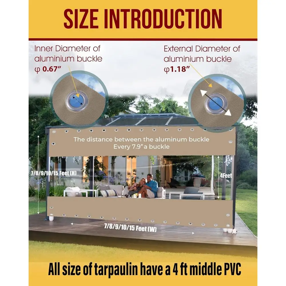 Heavy-Duty 19oz Clear Vinyl Patio Curtains, Waterproof PVC Tarps with Grommets for Outdoor Spaces, Cold-Resistant to -4°F