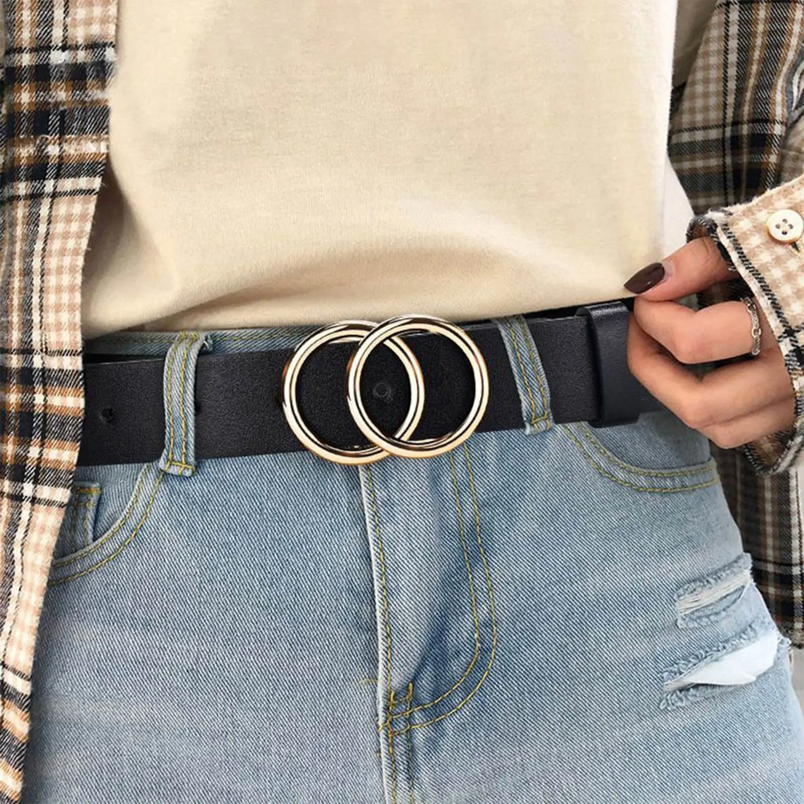 Women'S Belts Double Buckle Decorative Leather Belt Women'S Fashion Accessories Daily Wear Personality Commuting Out Street
