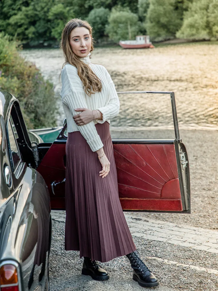 2024 Women Maxi Skirts Female Knitted Long Dress Solid Color Knitting Skirt XS-3XL Plus Size Woman Autumn Winter Skirts