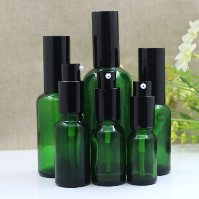 

10/30pcs 10ml 15ml 20ml 30ml 50ml Empty Green Glass Essential Oil Perfume Bottle with Sprayer/Lotion Pump Glass Spray Bottle