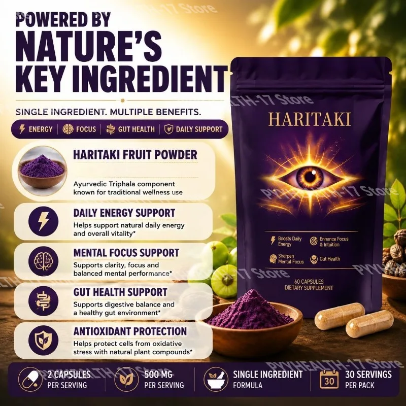 HARITAKI Capsules for Daily Energy Mental Focus and Gut Health Support for Men Women with Haritaki Fruit Powder 60 Capsules.