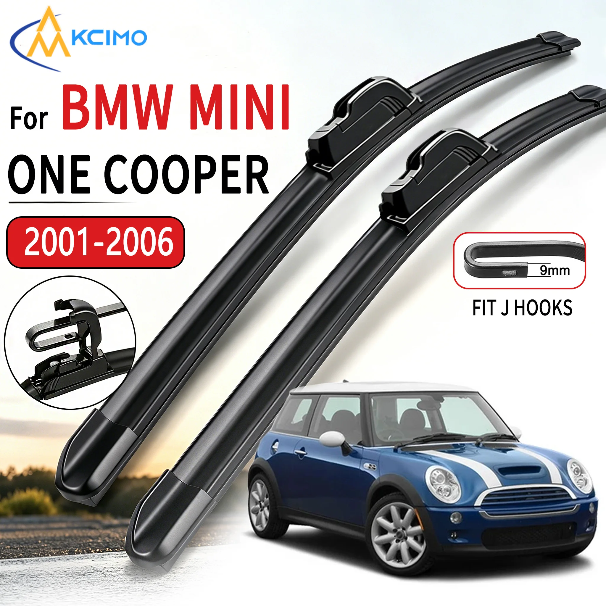 Fahrzeugspezifischer J-Hook U-Connector Scheibenwischer, weicher Gummi, knochenloser Wischer, Wischerblätter 19"+18" für BMW MINI One Cooper 2001-2006