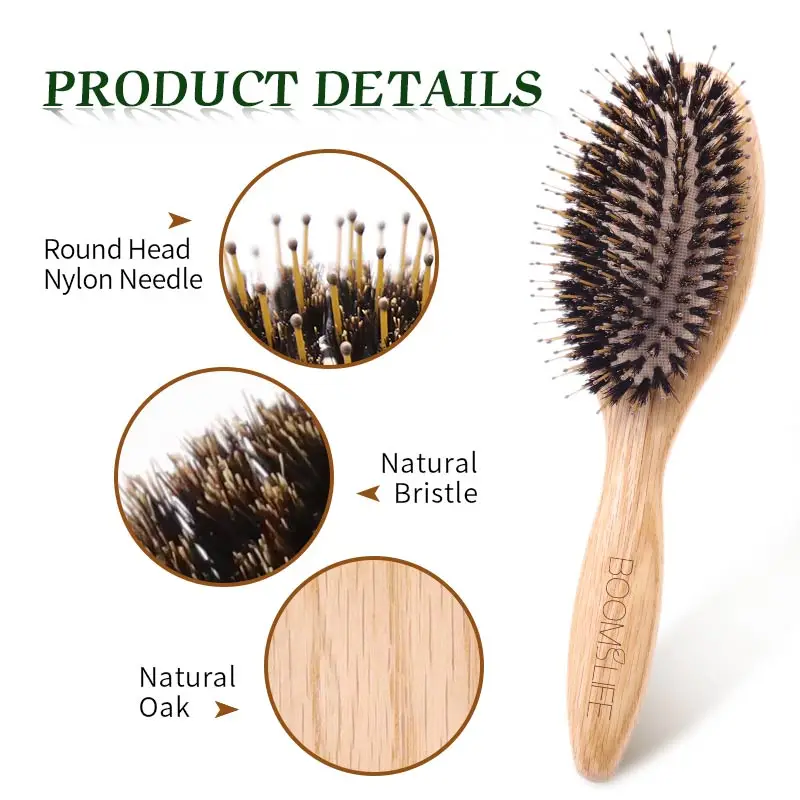 Cepillo Pelo Boar Bristle Hair Brush Detangling Comb OAK Wood Hair Brush Airbag Brush No Tangled Women Hair Brush Barber Comb