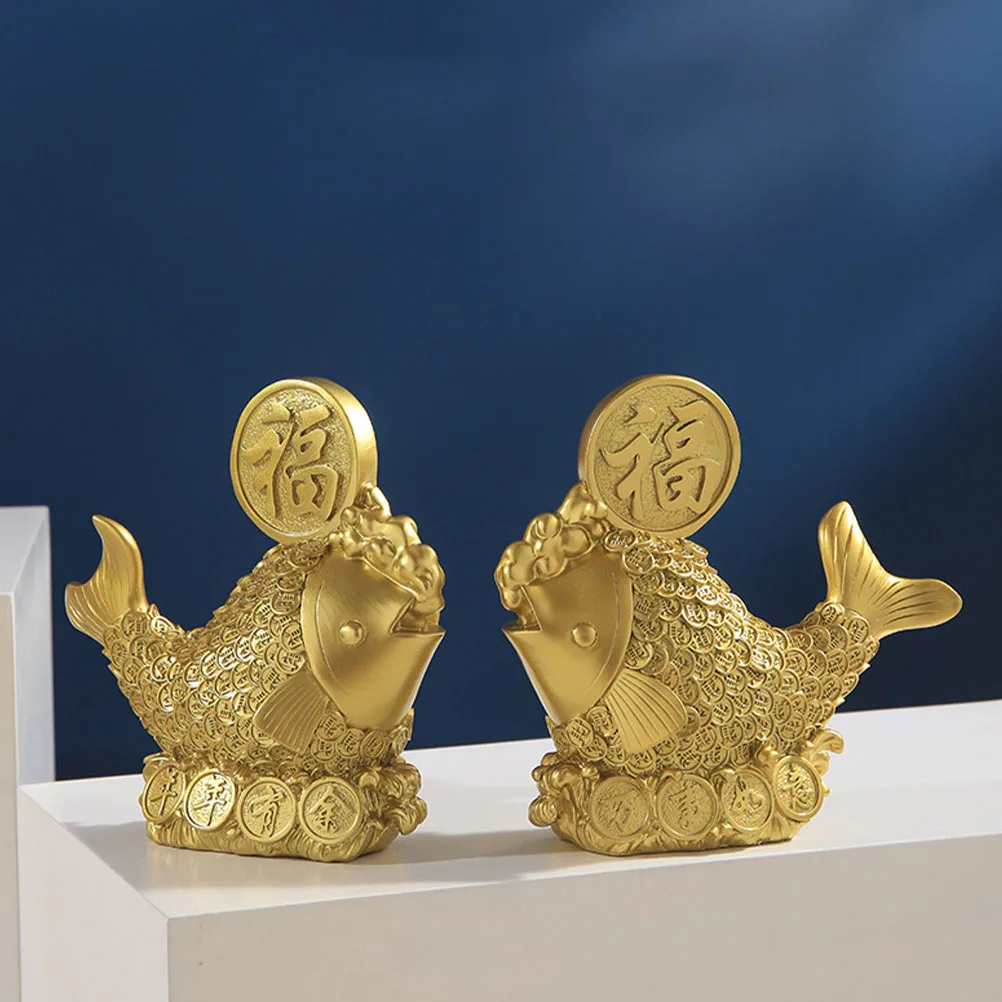 

1pcs Goldfish Resin Statue Desktop Decor Small Size Wealth Symbol Retro Home Car Decoration Crafts Auspicious Animal Models Fish