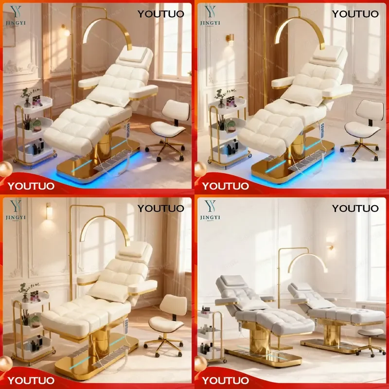 Original Design Electric Massage Table Salon Beauty Bed Facial Bed   Eyelash Treatment Esthetician Bed with Gold Base