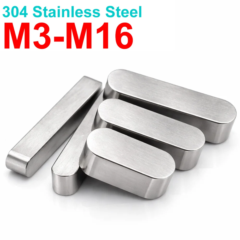 

304 Stainless Steel Parallel Key Round End A Type Shaft Key M3-M16 for Motor Gear Pulley