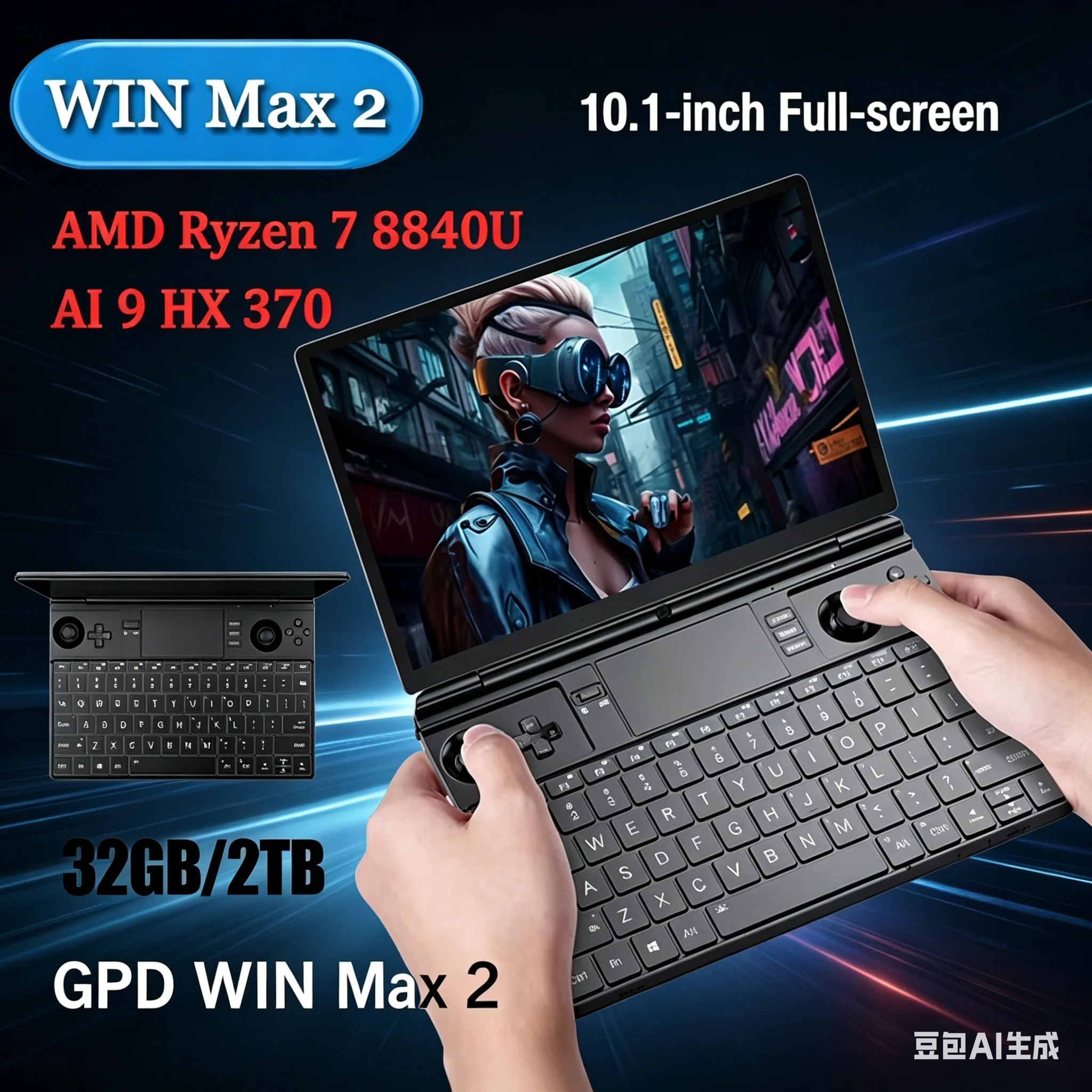

Игровой ноутбук GPD 2025 WIN Max 2 с 32 ГБ ОЗУ, SSD 1 ТБ/2 ТБ, процессором AMD 8840U AI9 HX370, мини-ПК, LPDDR5
